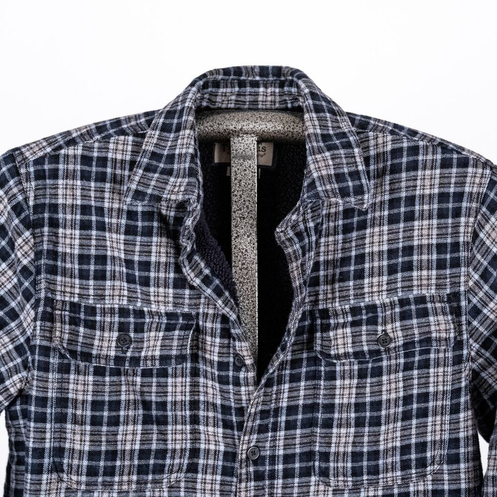 Boston Traders Men's Sherpa Lined Flannel Shacket Jacket Size MEDIUM Blue Plaid